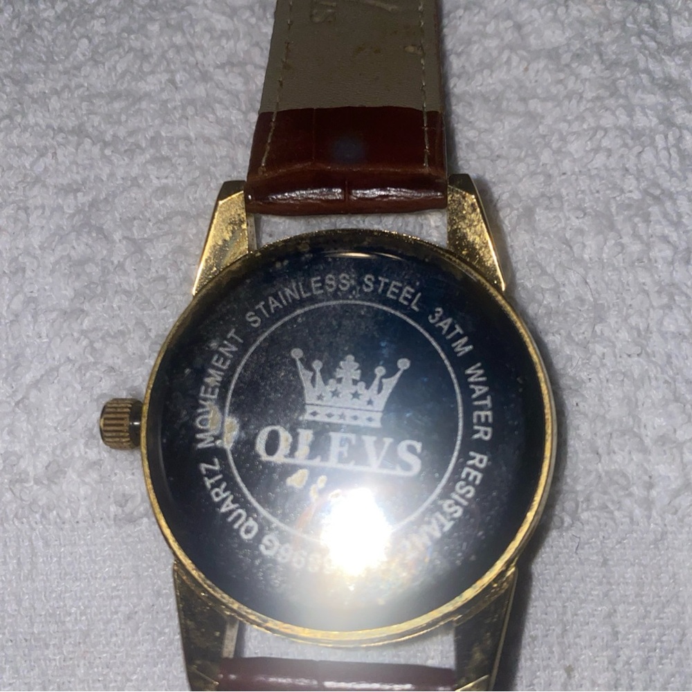 Olevs Gold Dial Watch with Brown Leather Band - Picture 2 of 5